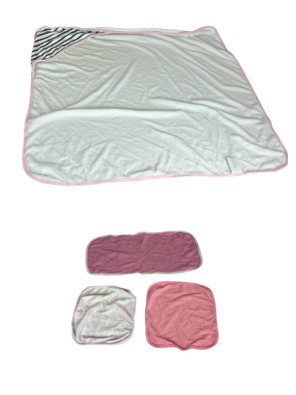 Pink-Trim Baby Hooded Towel + 3 Washcloths